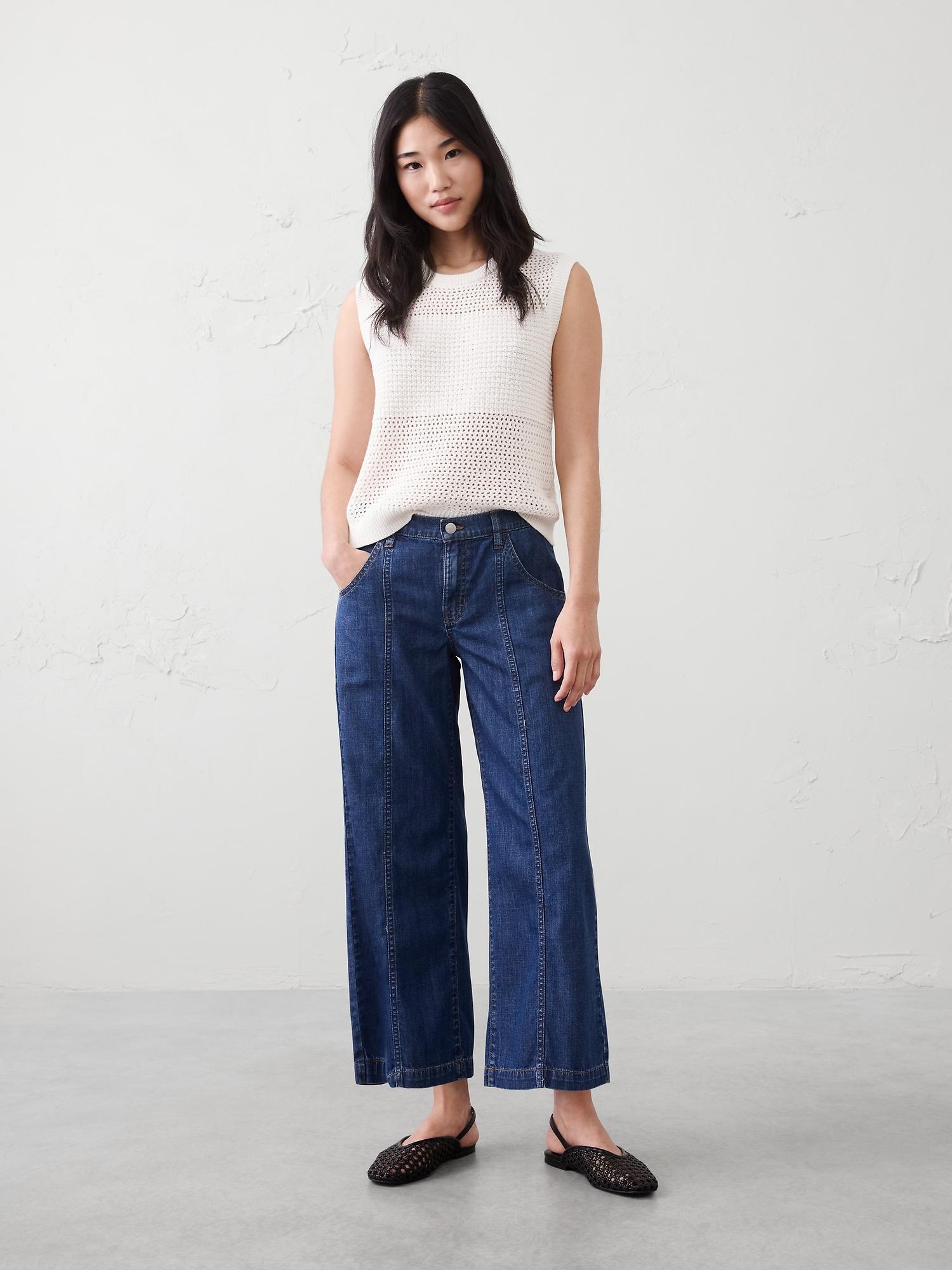 mid-rise wide-leg summer weight cropped jean