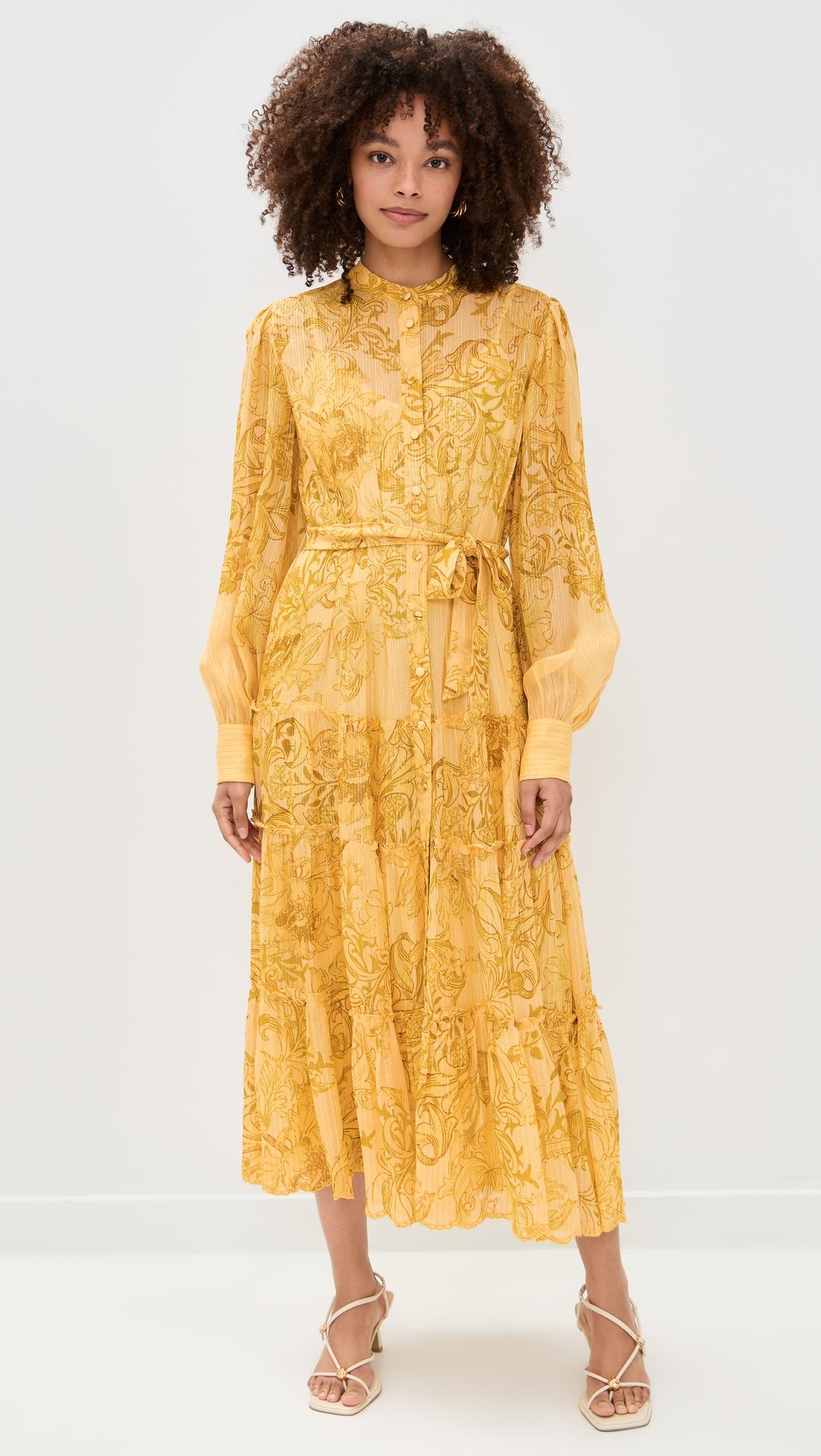 midi tiered dress with self tie belt and slip