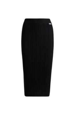 midi tube skirt in irregular-rib crepe- black women's casual skirts