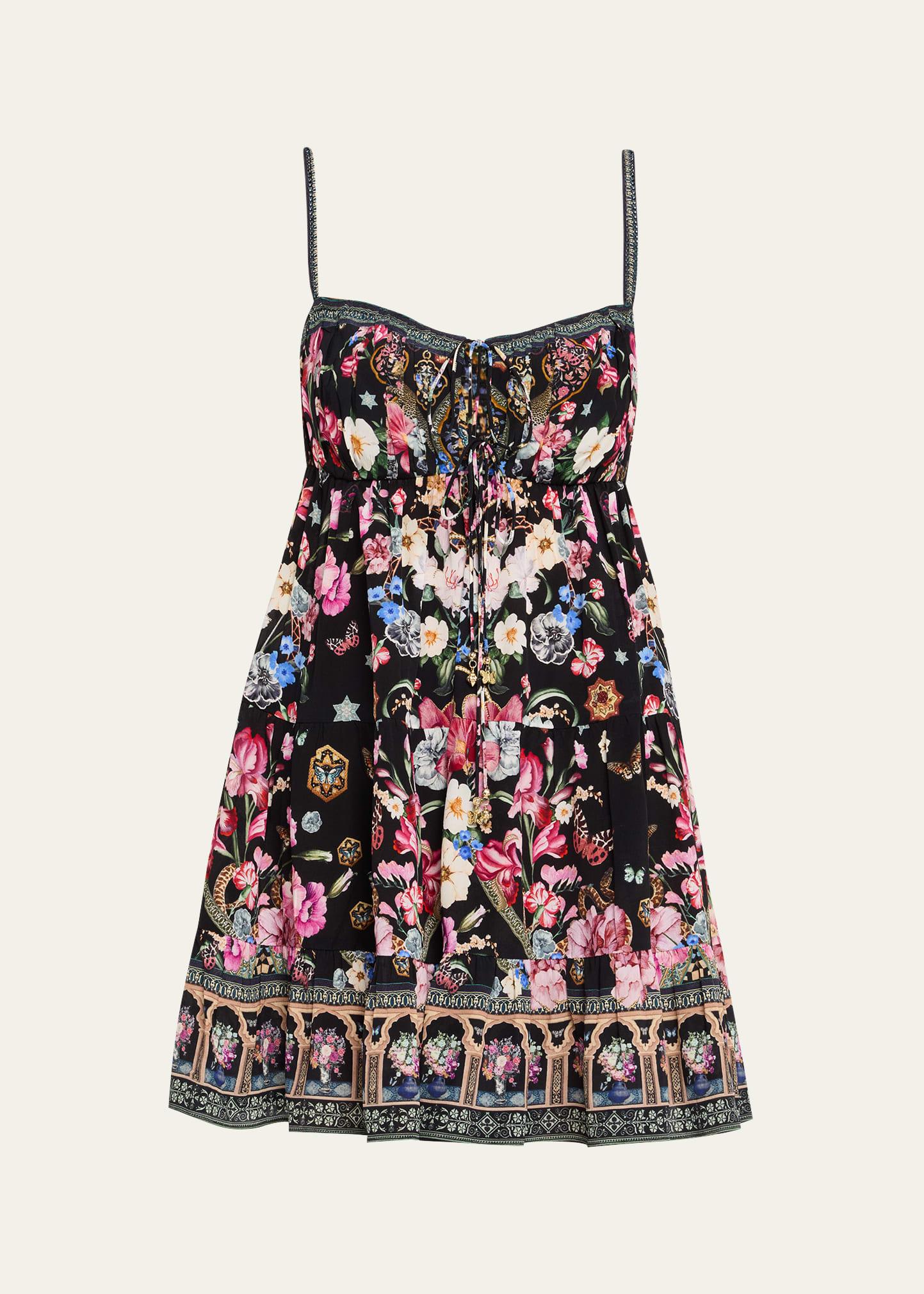 midnight in monserrate gathered bust tiered mini dress