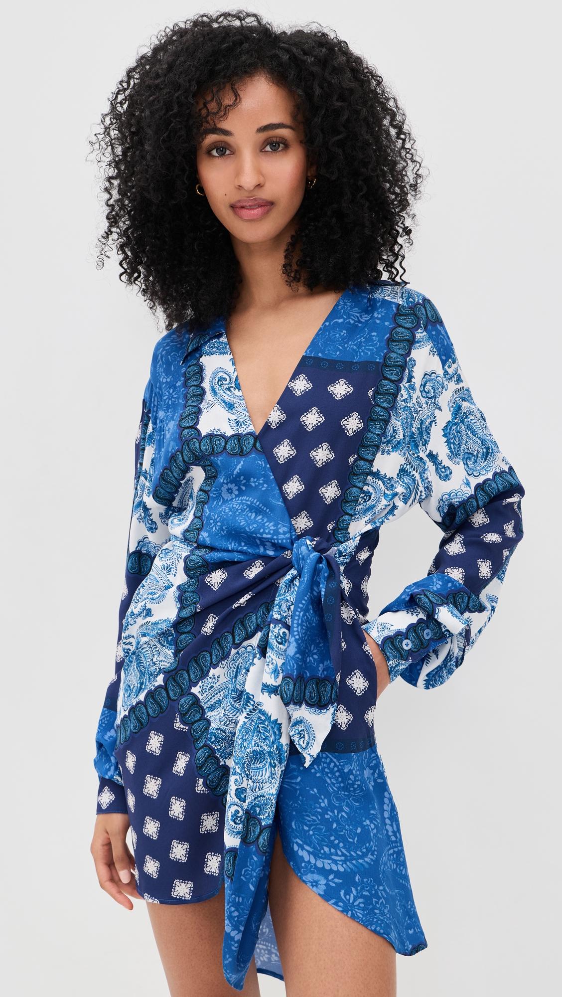midnight paisley wrap mini dress