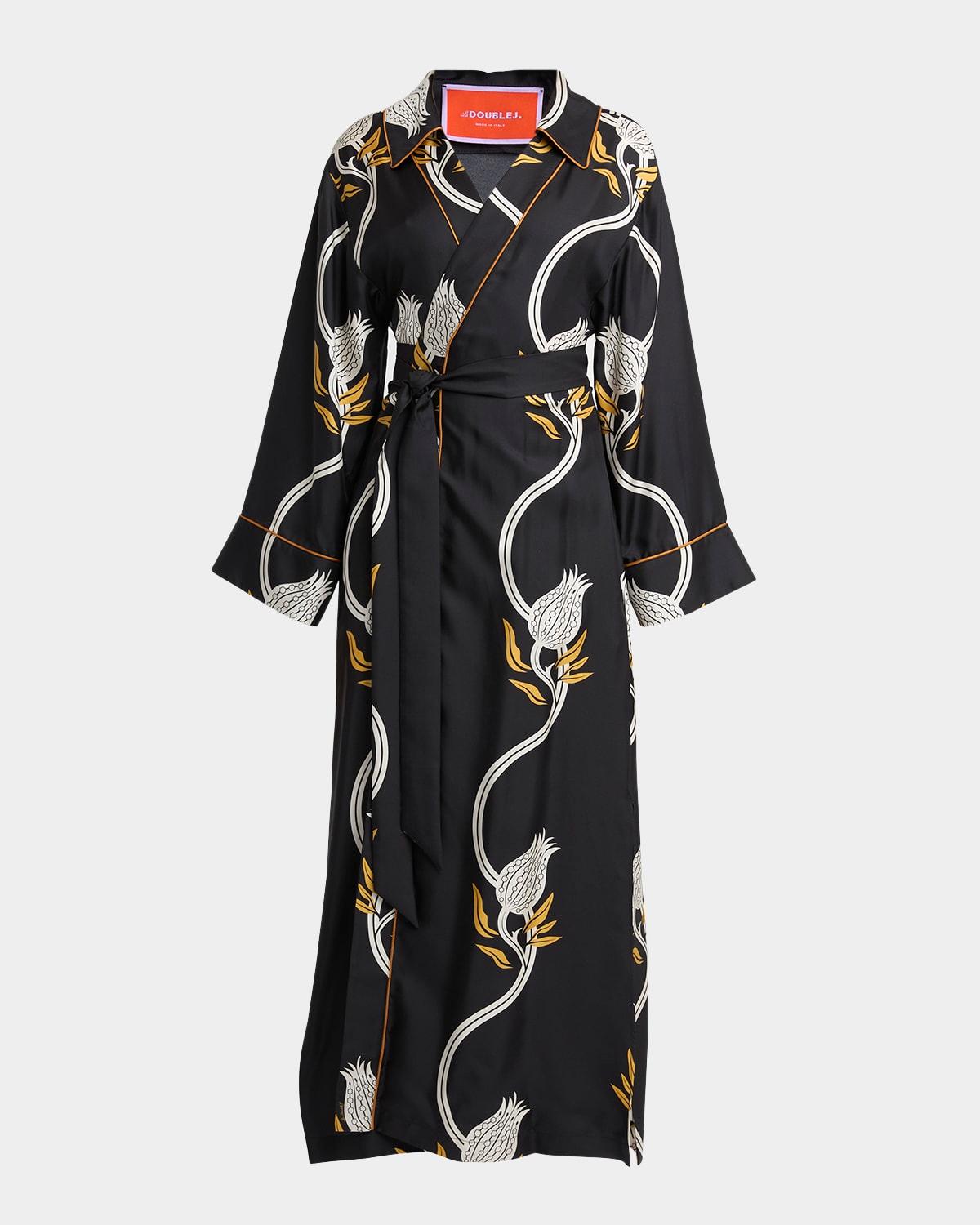 midnight silk twill maxi wrap dress