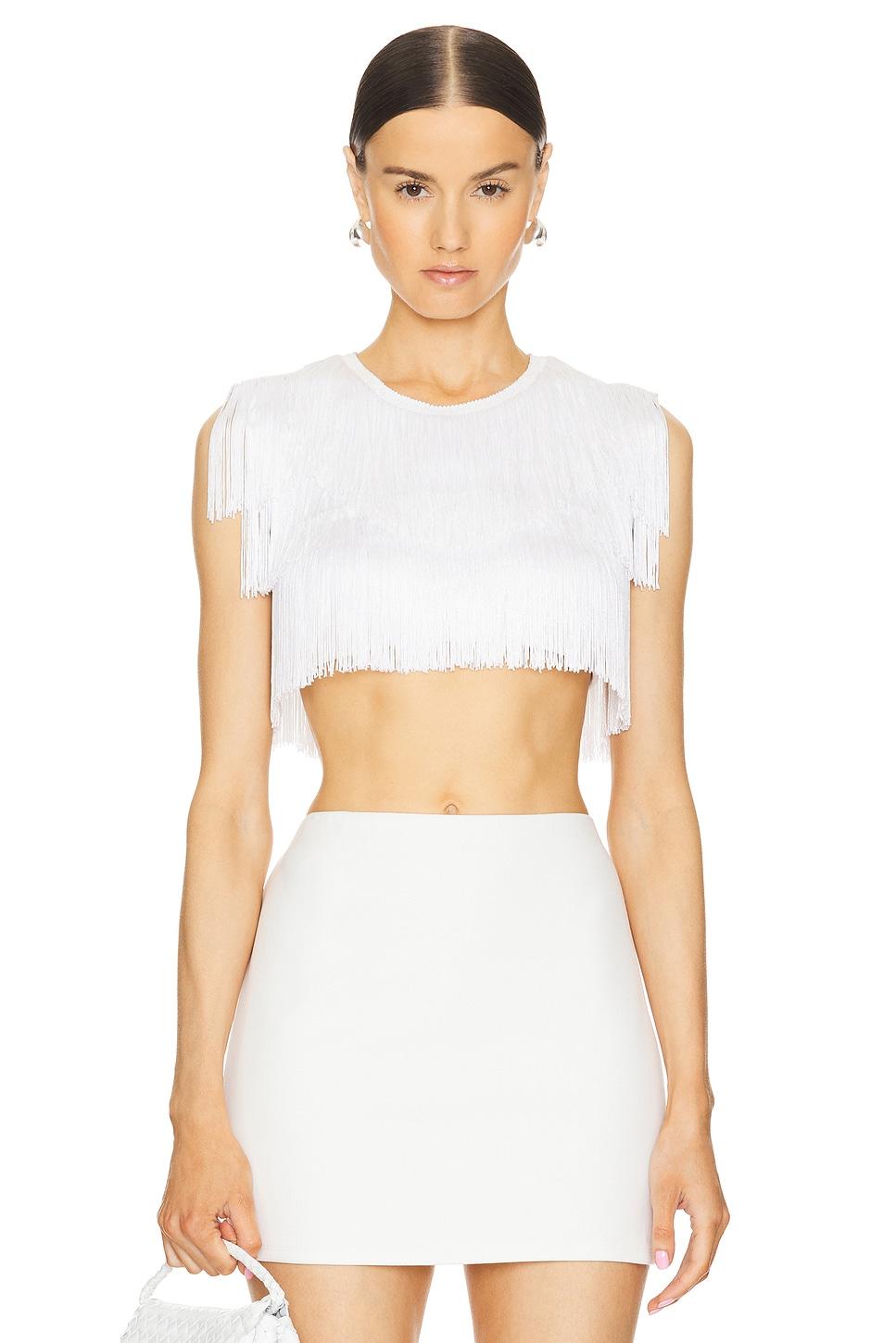 midriff sleeveless fringe tee