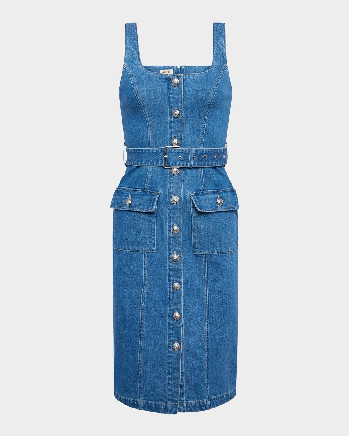 midy button-front denim tank dress