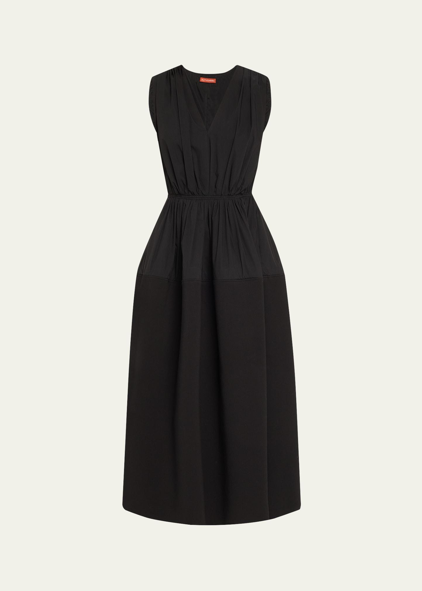 mika gathered sleeveless midi dress