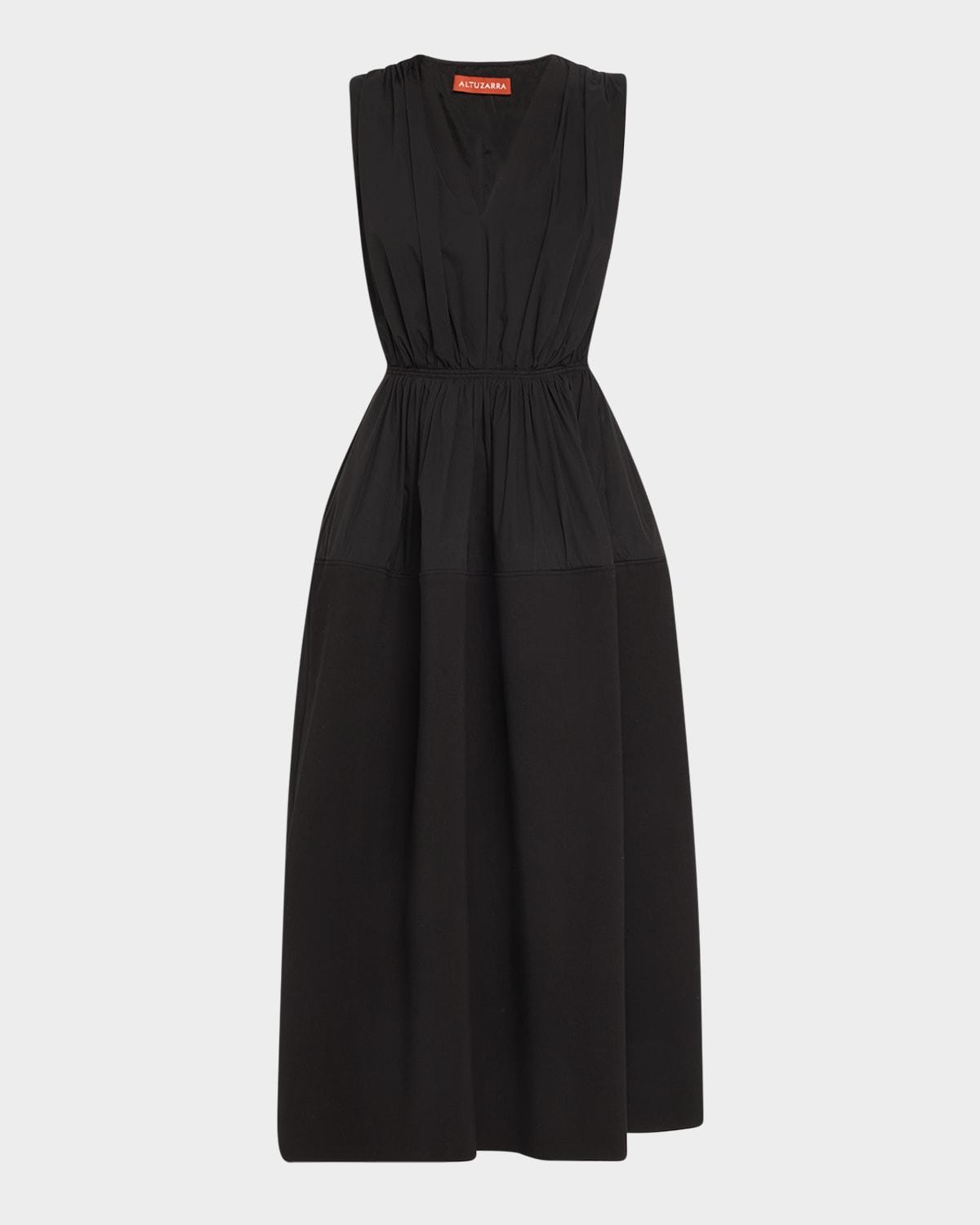 mika gathered sleeveless midi dress
