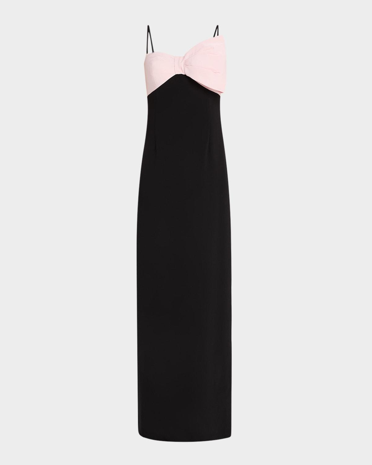 mikado bow & crepe column gown