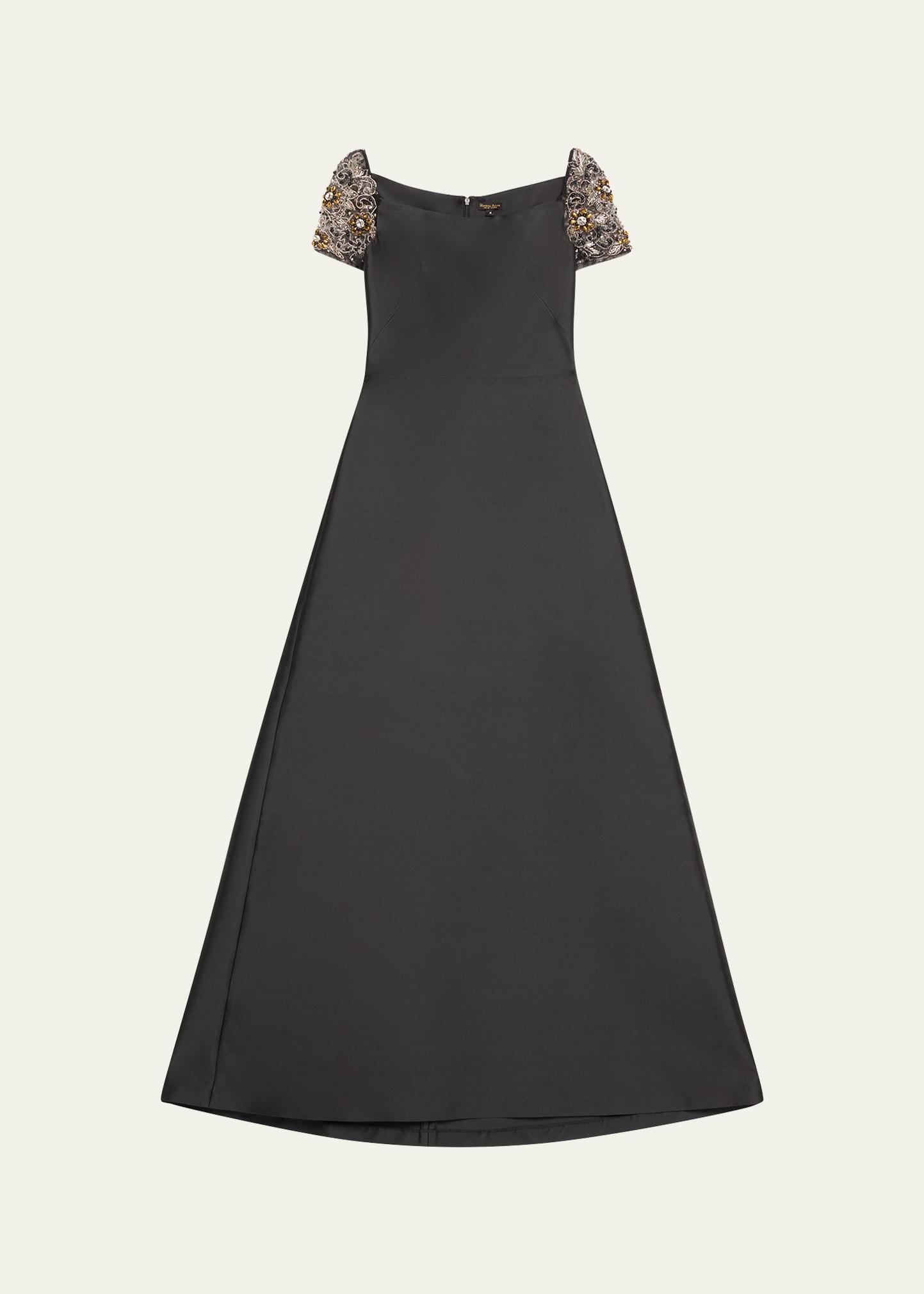 mikado soft kaftan with tulle beaded sleeves