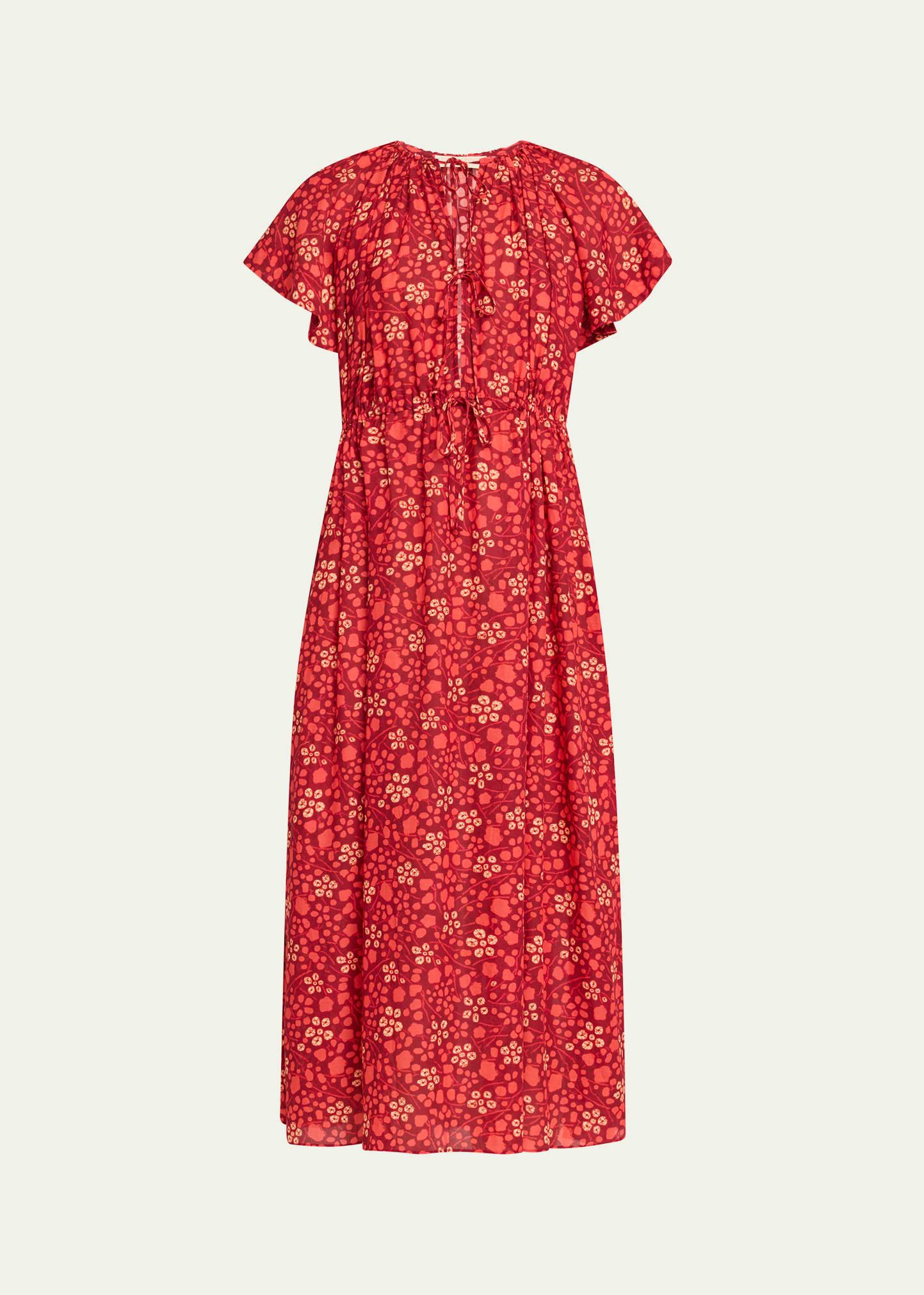 mikaela flutter-sleeve midi dress