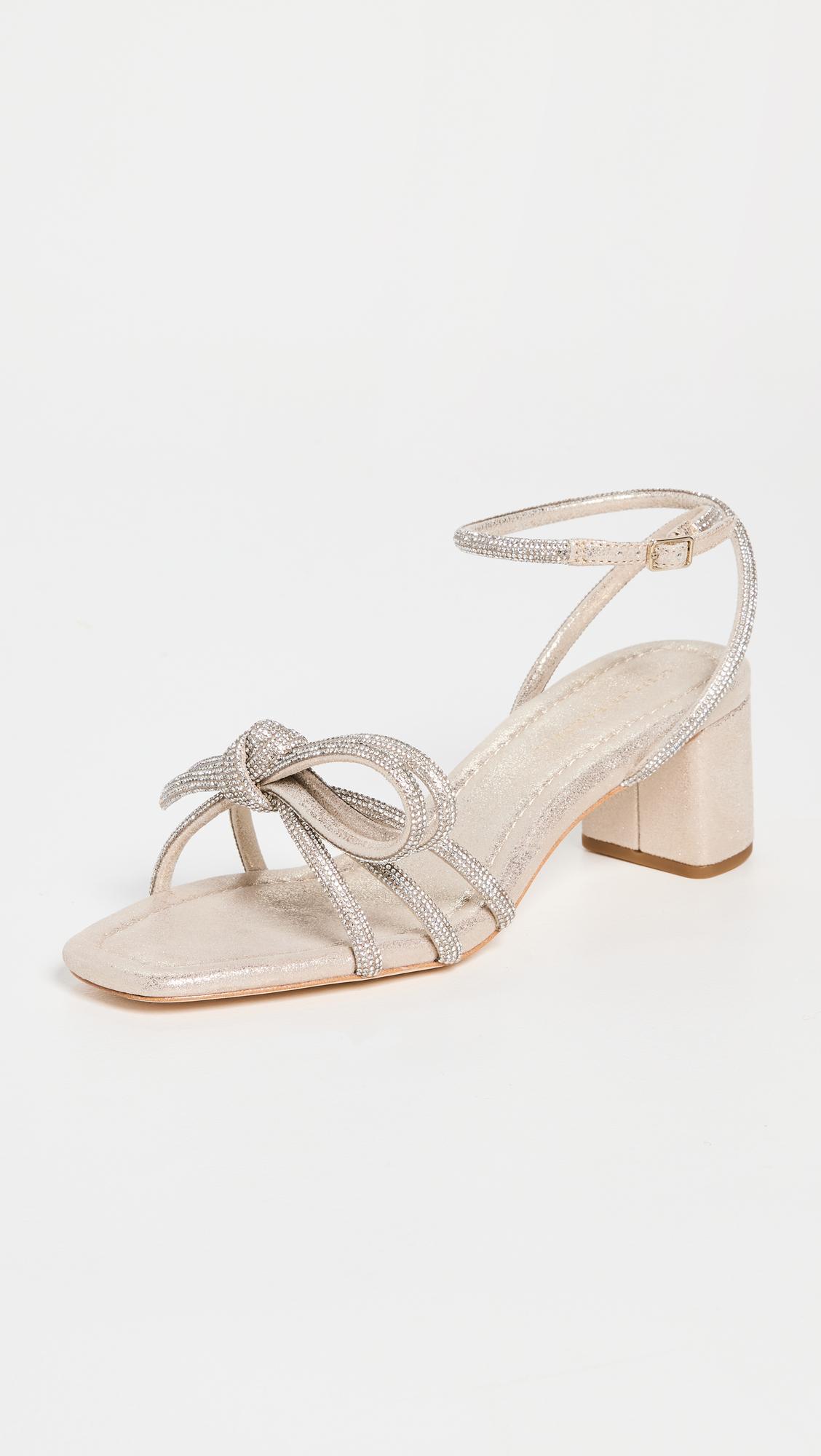 mikel leather bow mid-heel sandals