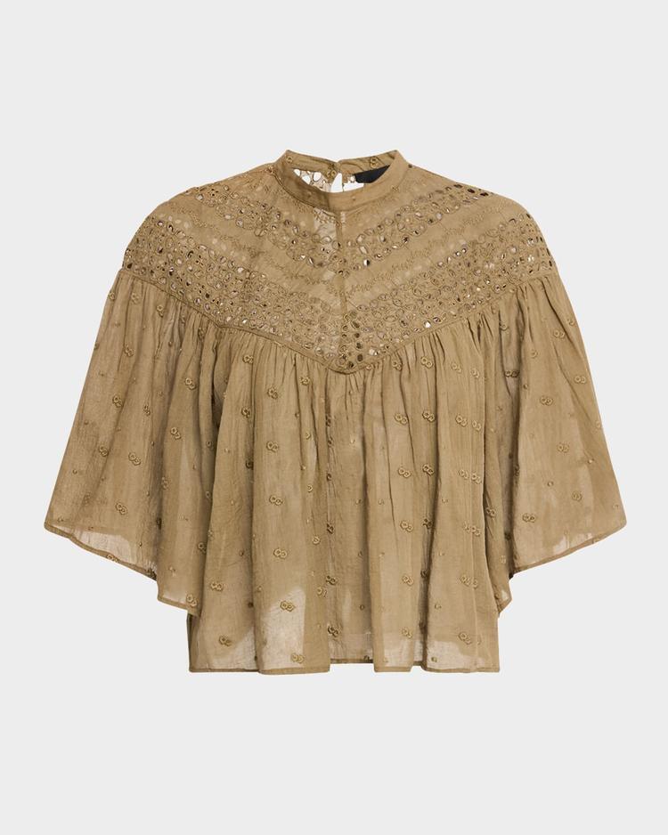 mikki eyelet yoke washed cotton blouse