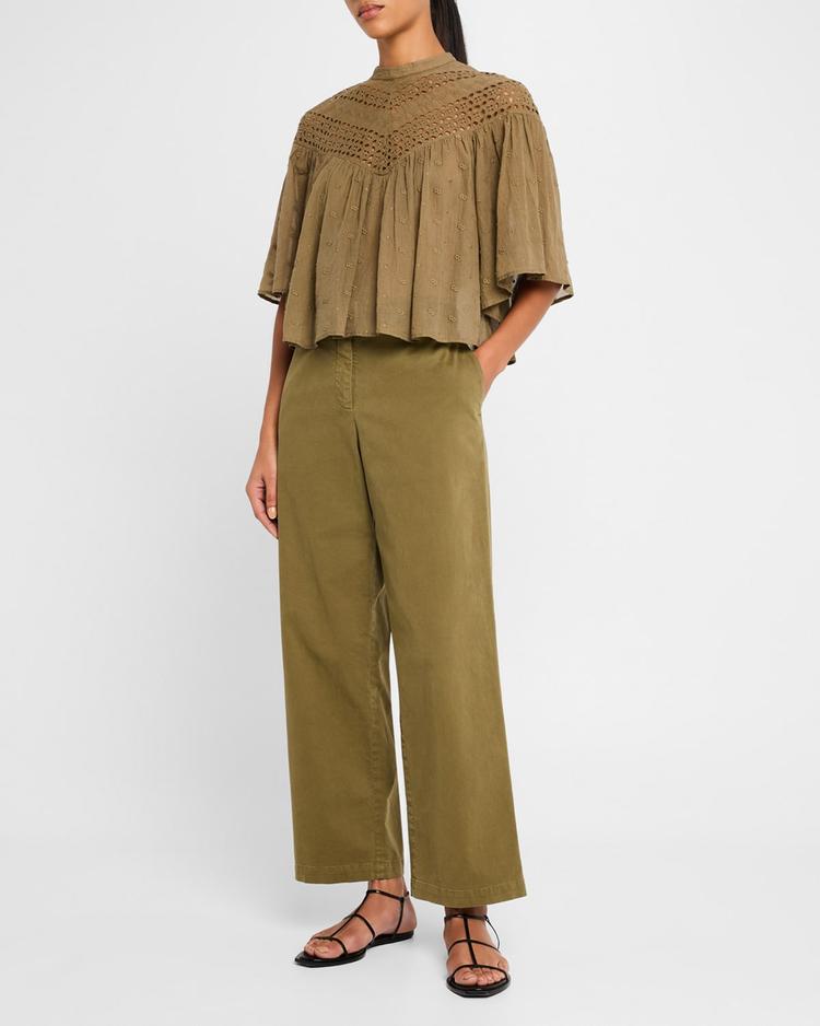 mikki eyelet yoke washed cotton blouse