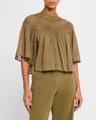 mikki eyelet yoke washed cotton blouse