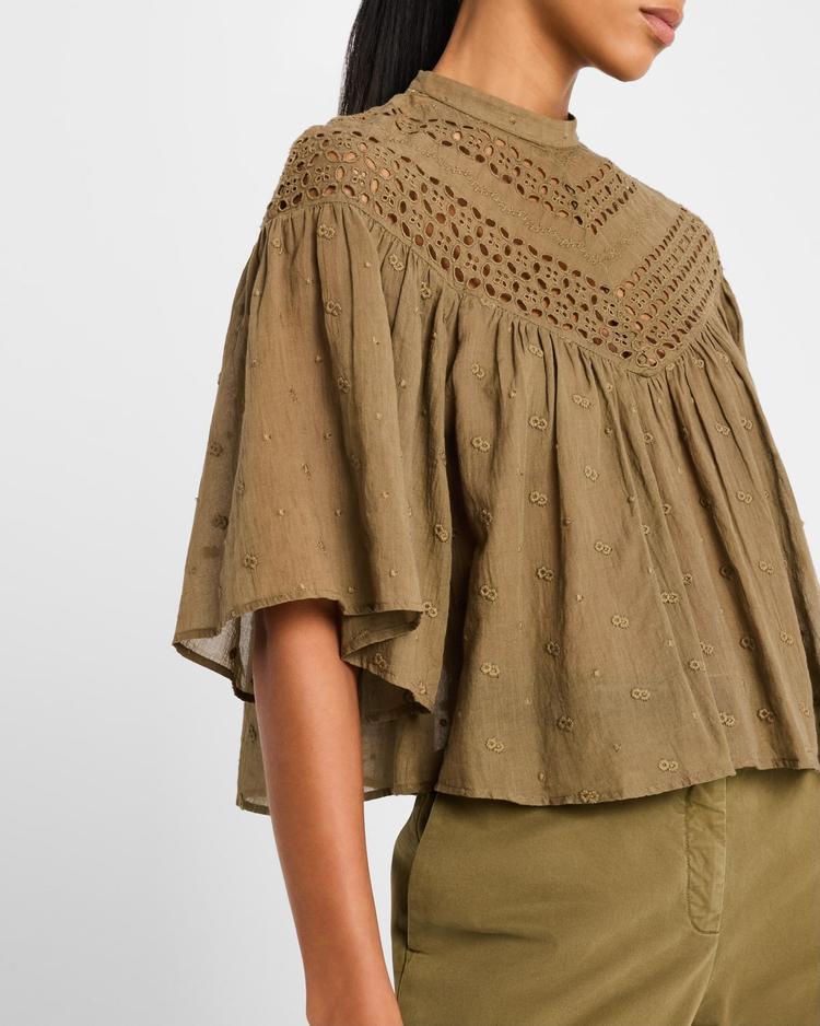 mikki eyelet yoke washed cotton blouse