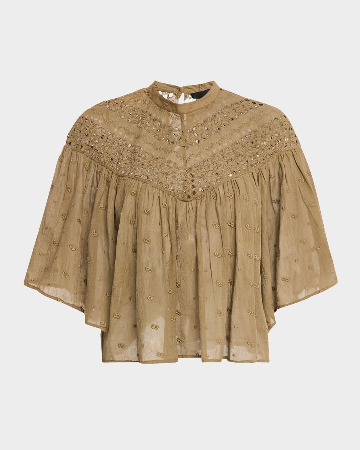 mikki eyelet yoke washed cotton blouse