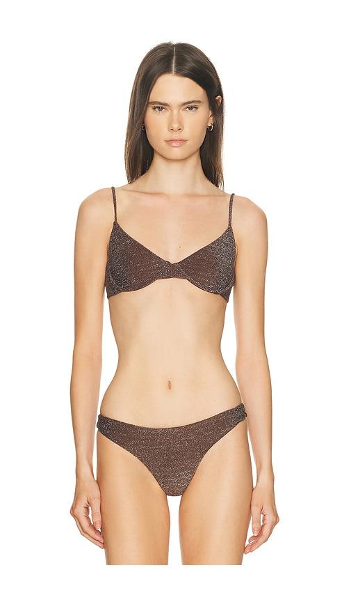 mikoh lurex bosa bikini top in chocolate.