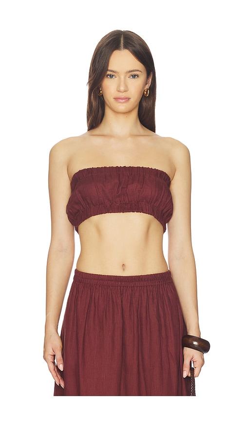 mikoh marlion strapless top in brown.