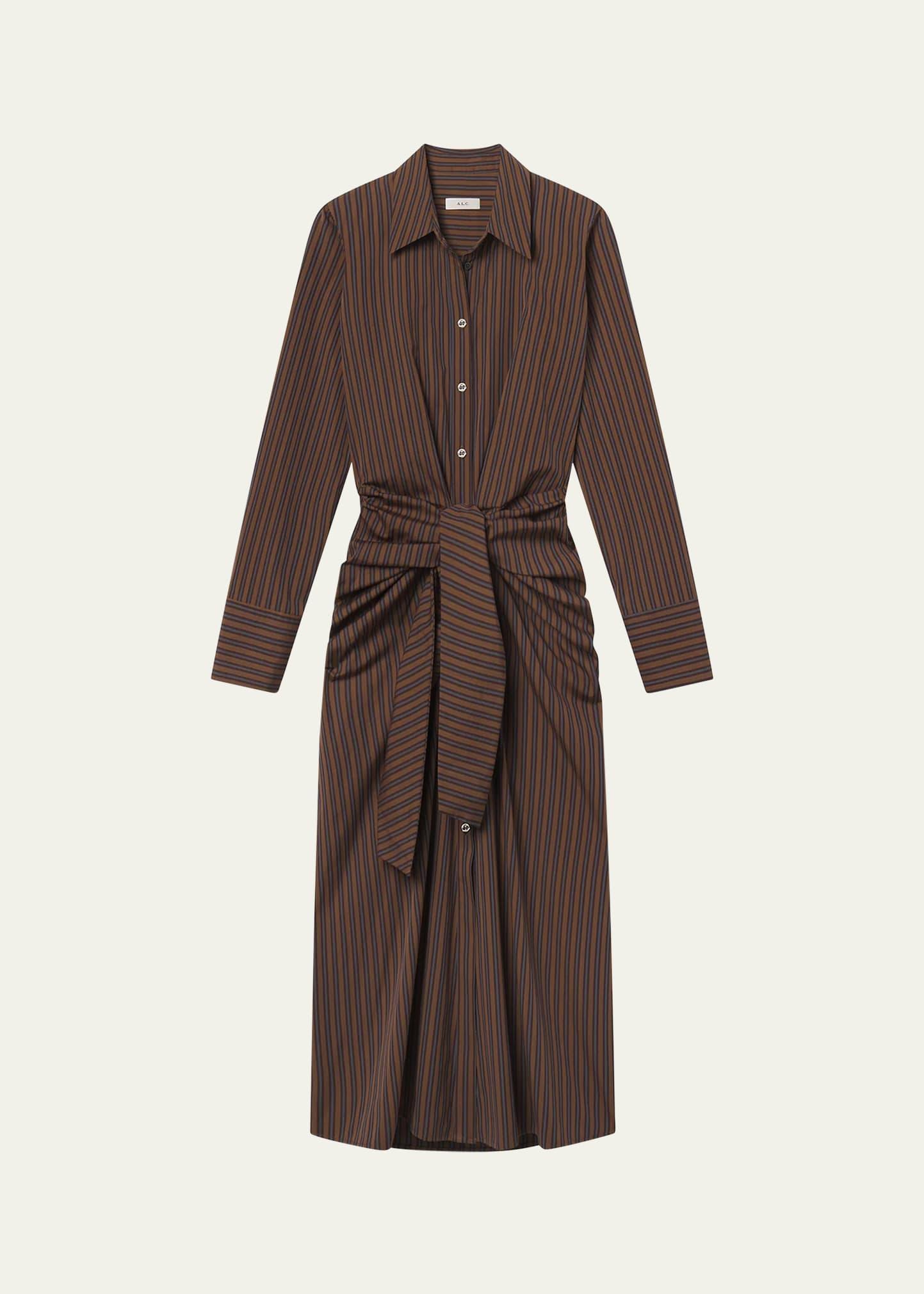 mila pinstripe draped shirtdress