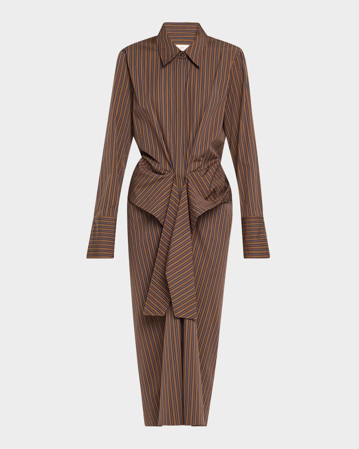 mila pinstripe draped shirtdress
