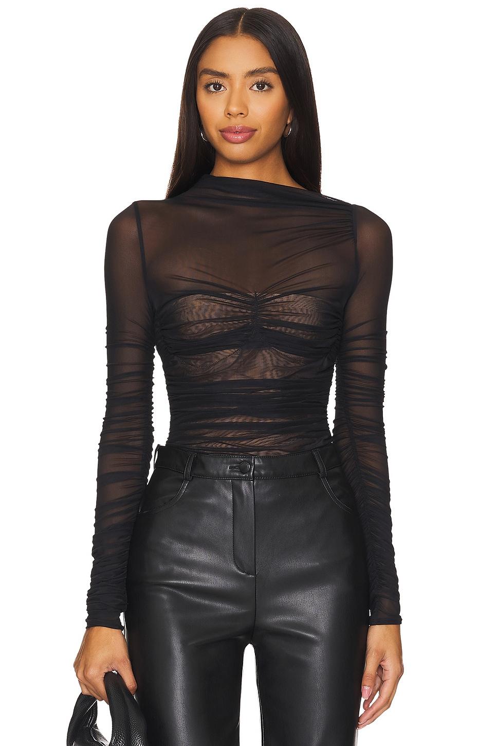 mila ruched bodysuit with asymetric neck