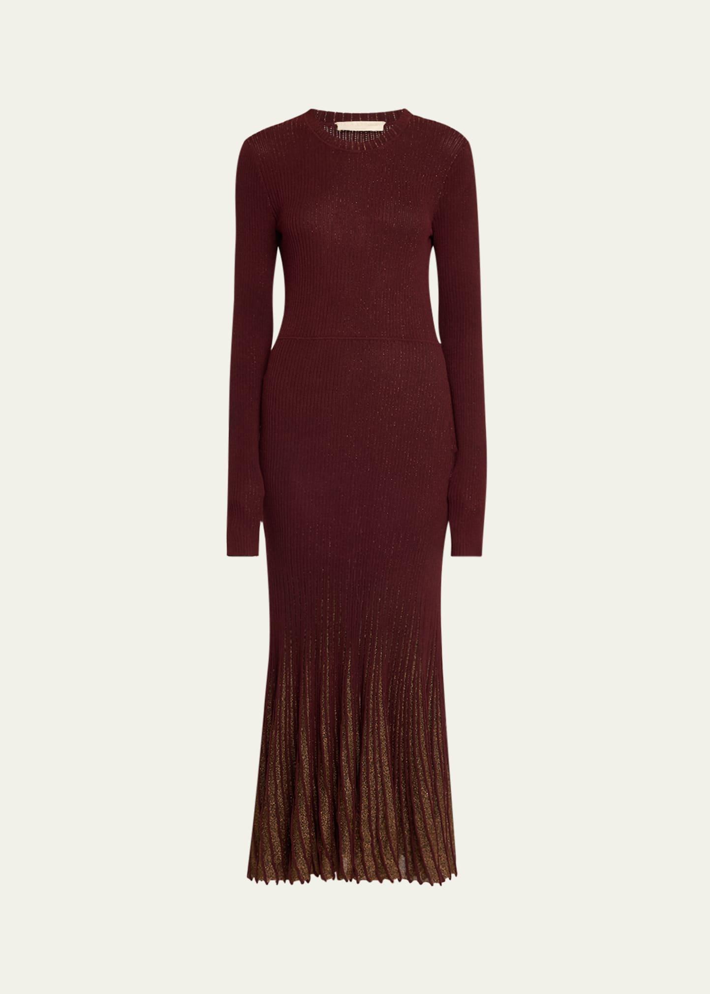 mila shimmer ribbed maxi sweater dress