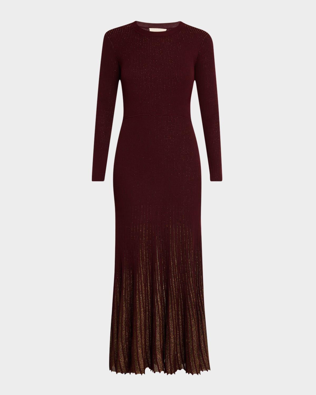 mila shimmer ribbed maxi sweater dress