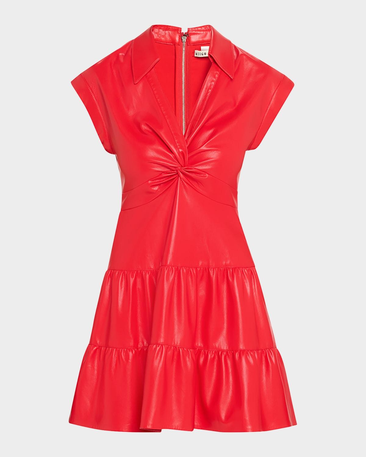 mila vegan leather deep v twist-front mini dress