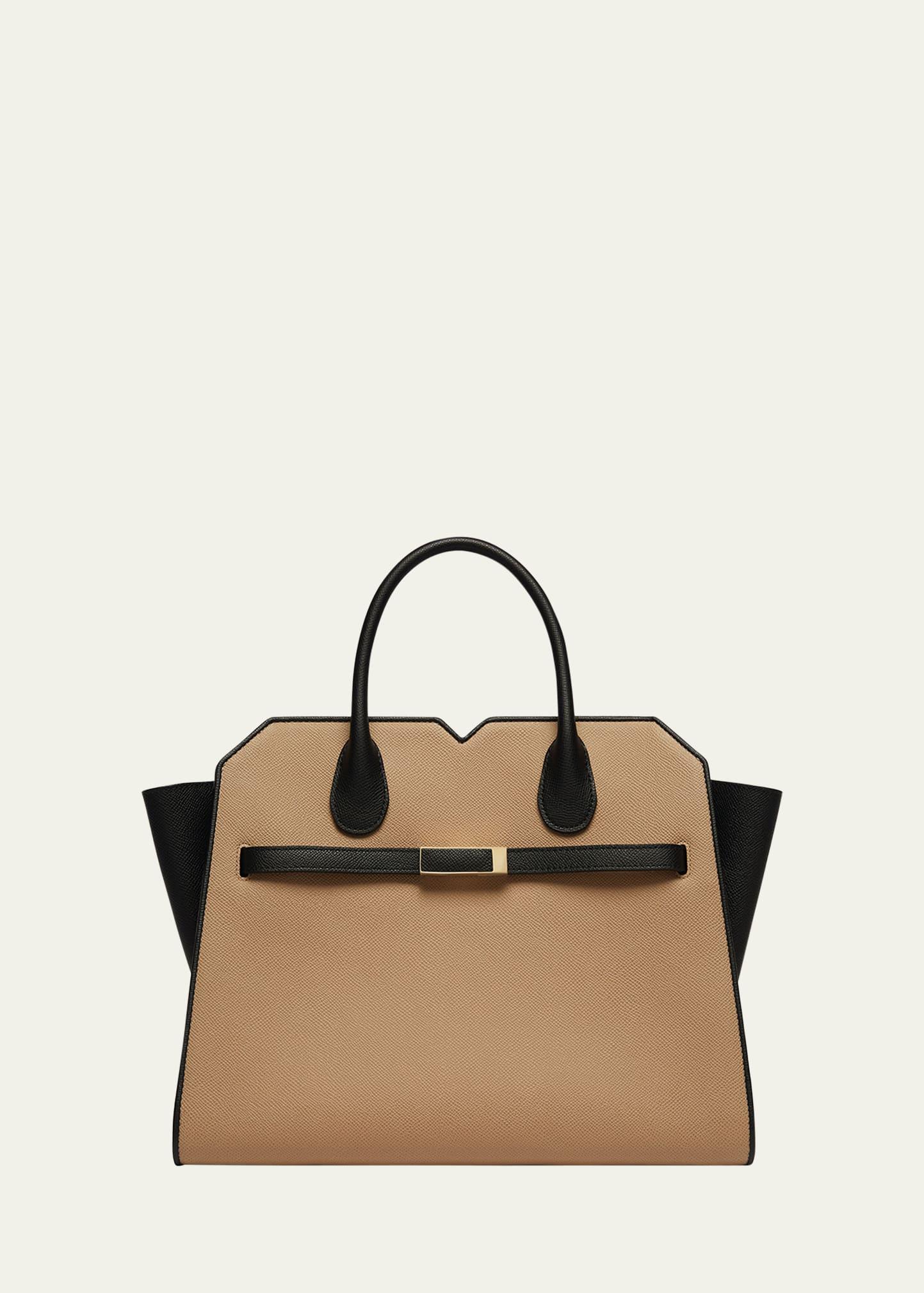 milano bicolor leather top-handle bag