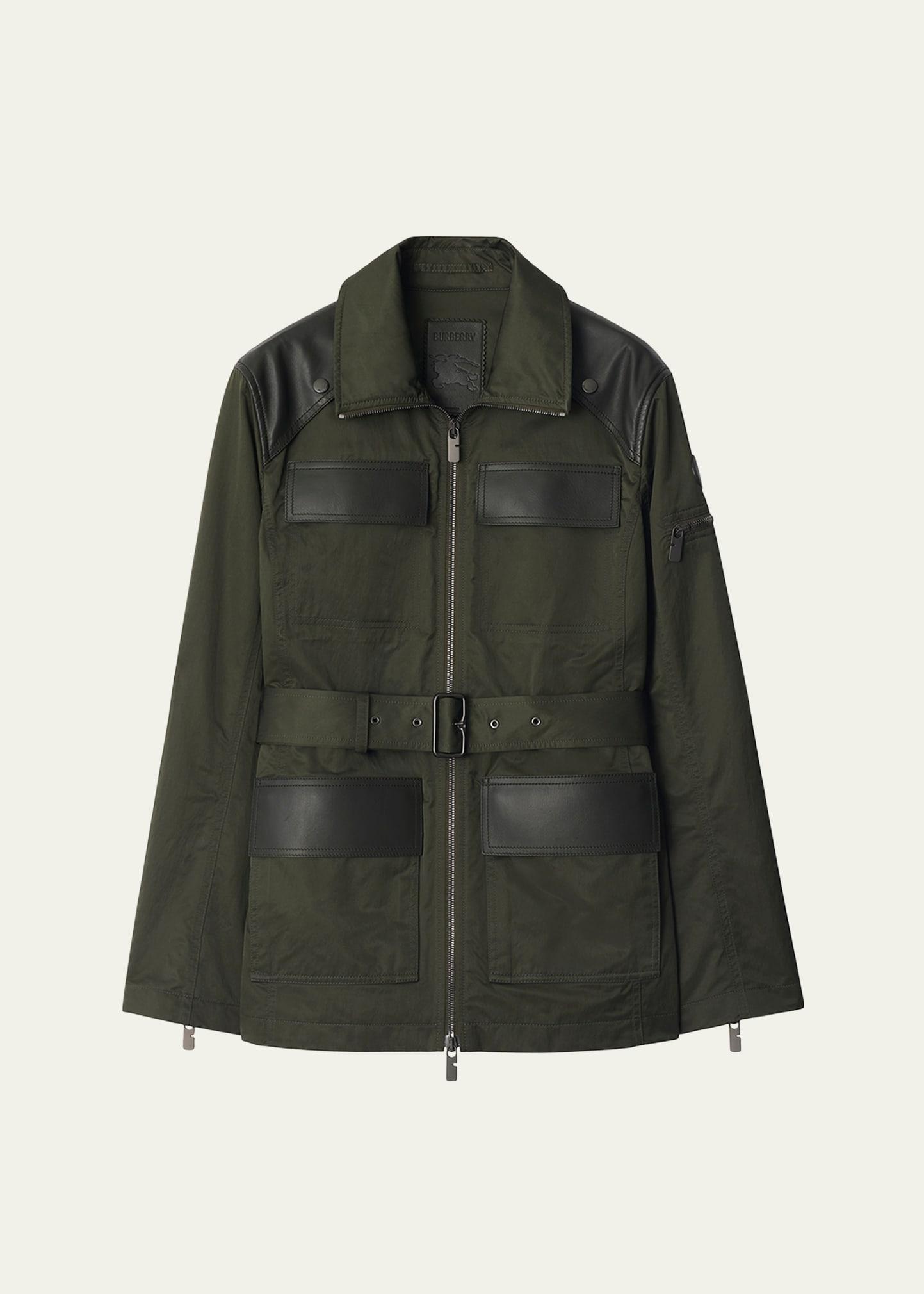 military jacket with leather details