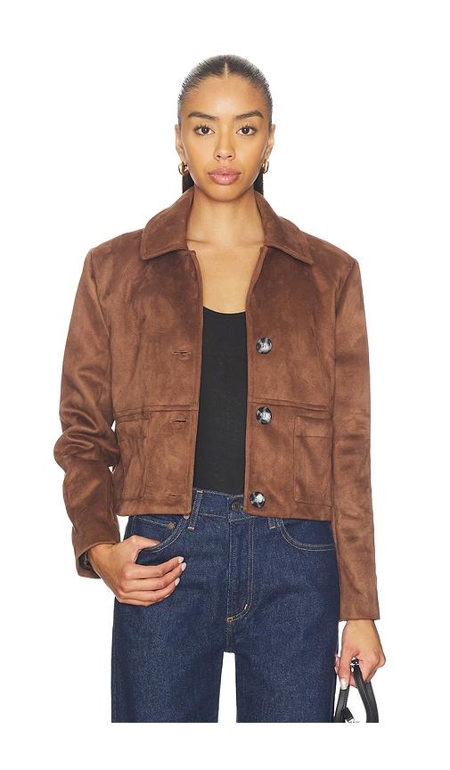 milkwhite cropped faux leather jacket in brown.