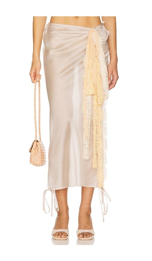 milkwhite midi skirt with lace detail in taupe.