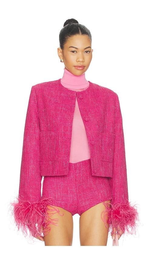 milkwhite tweed jacket in fuchsia.
