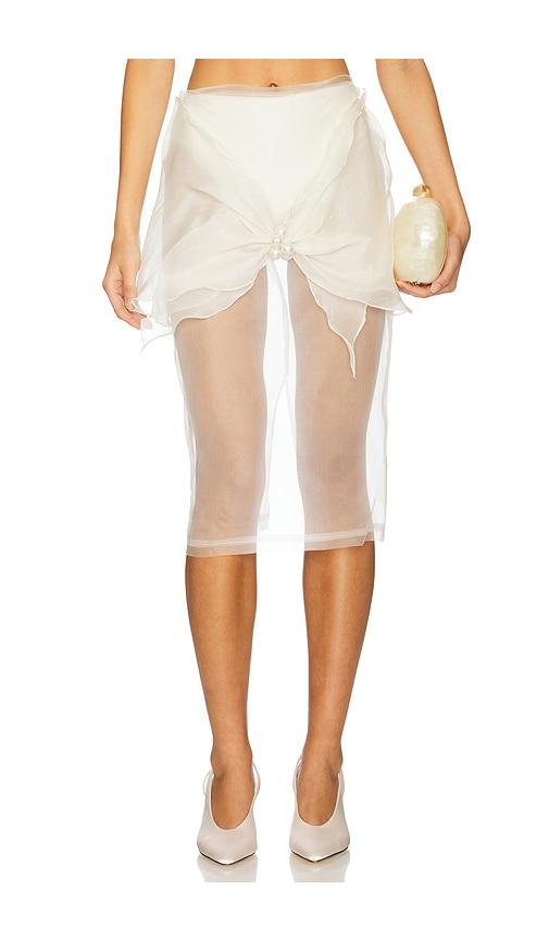 milkwhite x revolve organza midi skirt with big bow in white.