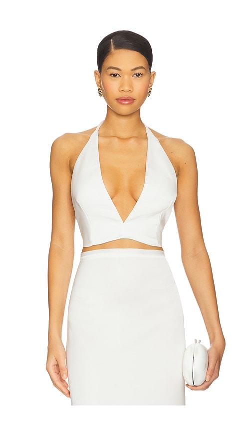 milkwhite x revolve top with v neckline in white.