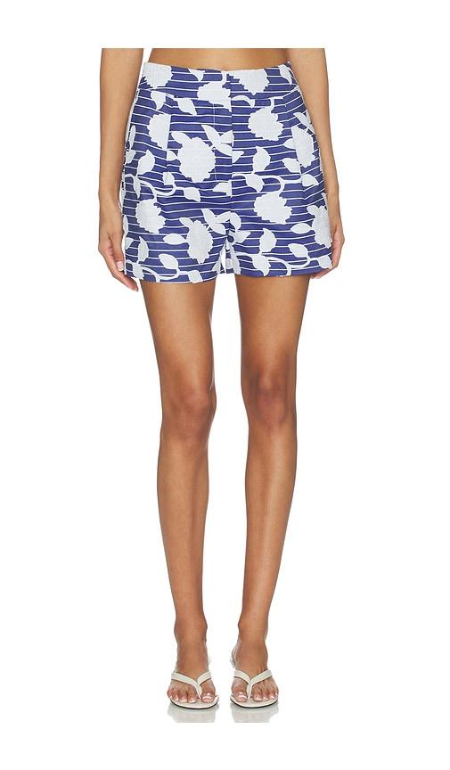 milly amanda floral linen short in navy,white.