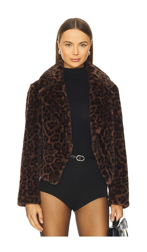 milly arya faux fur jacket in brown.