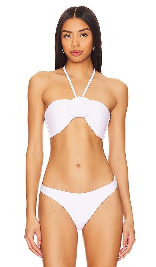 milly cabana rosette halter bikini top in white.