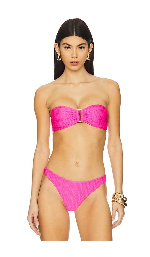milly margot textured chevron bandeau bikini top in fuchsia.