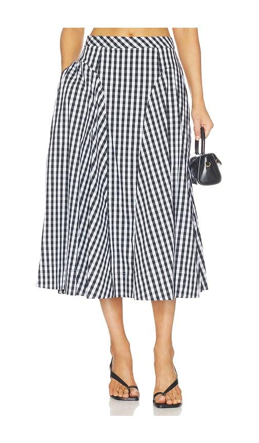 milly robin gingham midi skirt in black,white.