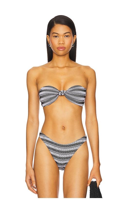 milly stripe knot bandeau bikini top in black,white.