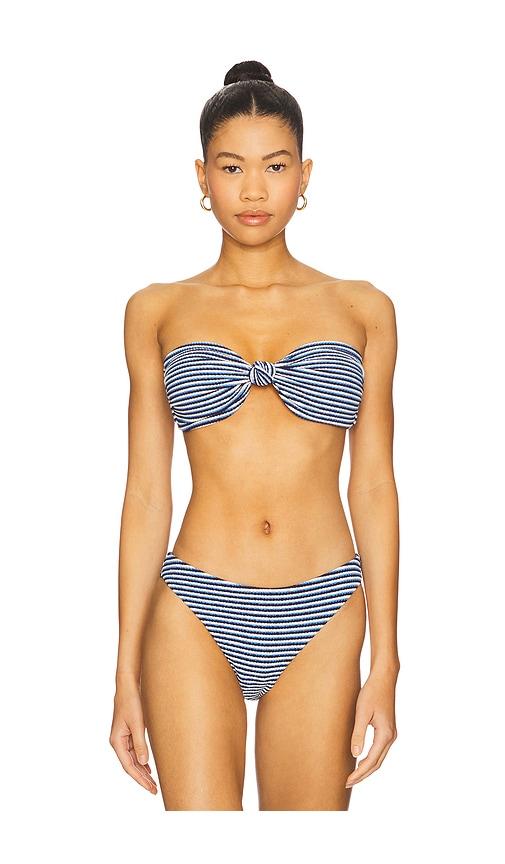 milly stripe knot bandeau bikini top in navy.