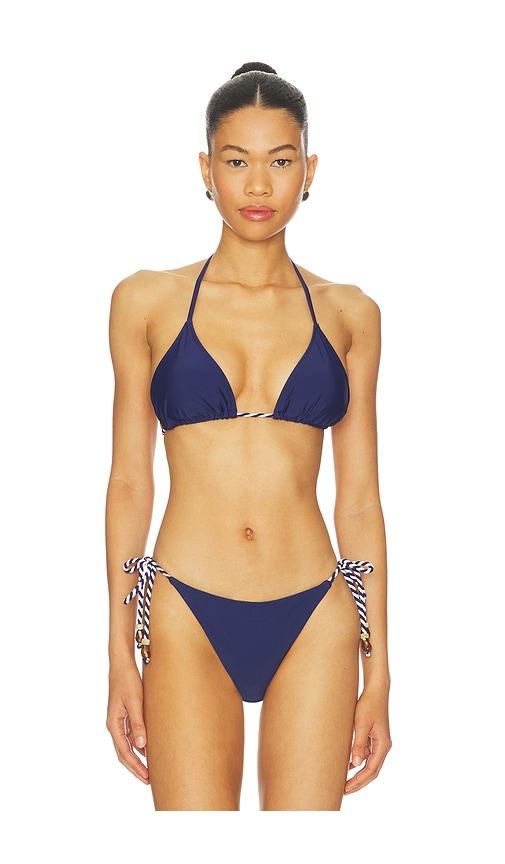 milly two tone rope bikini top in navy.