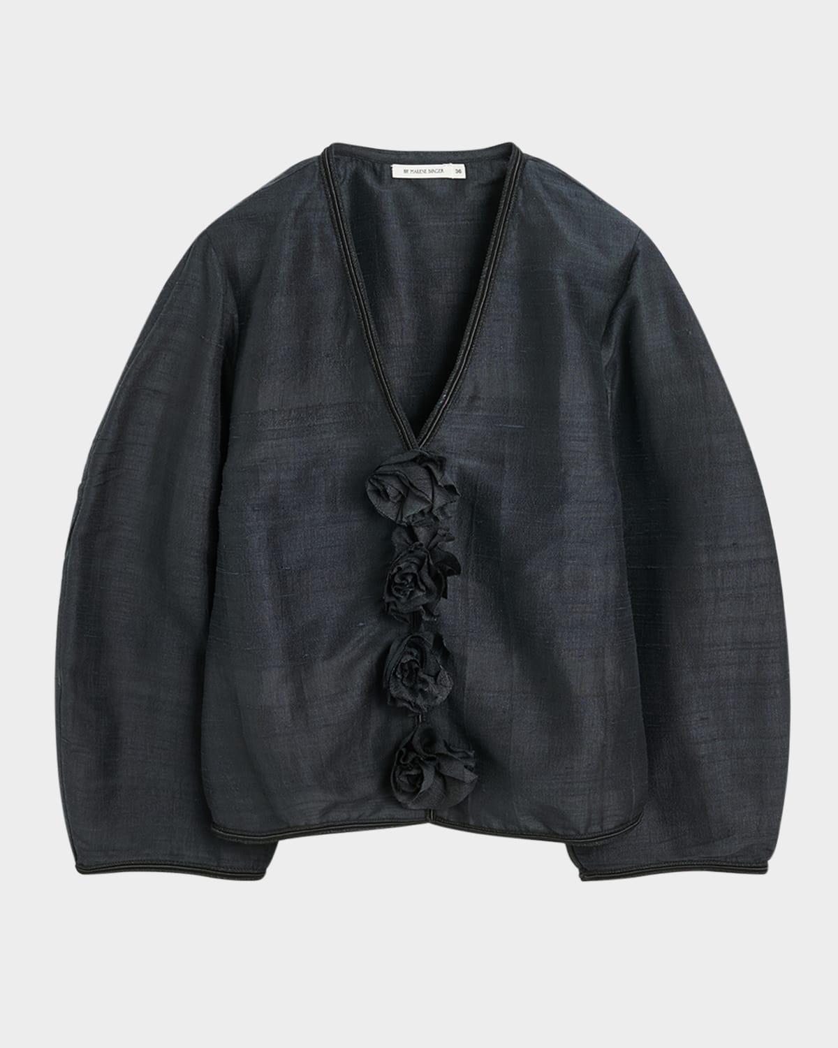 mineas floral applique silk blouse