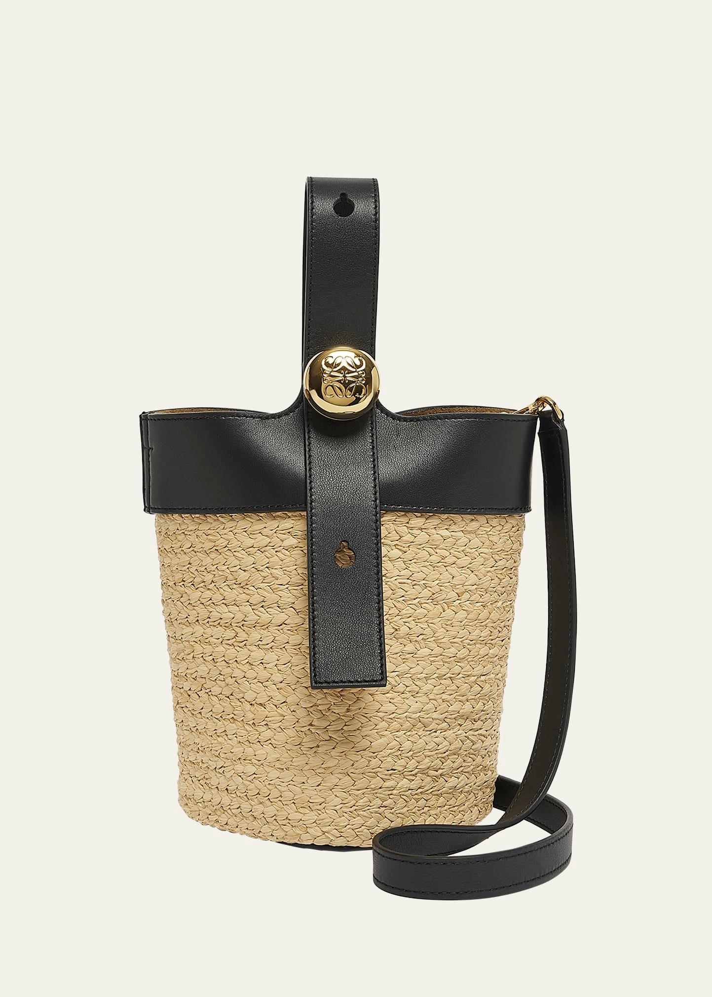 mini anagram pebble raffia bucket bag