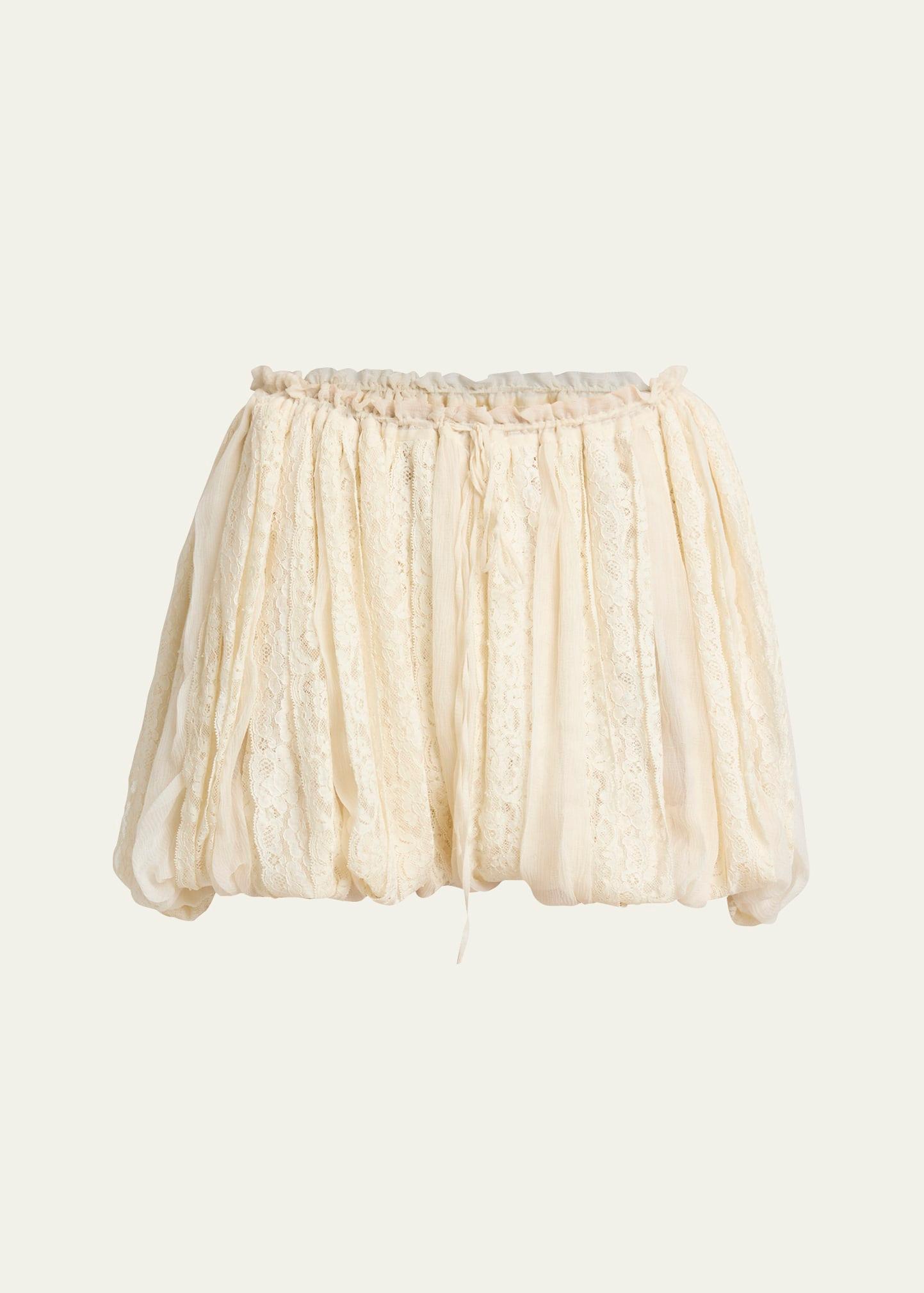 mini bloomy floral lace drawstring shorts