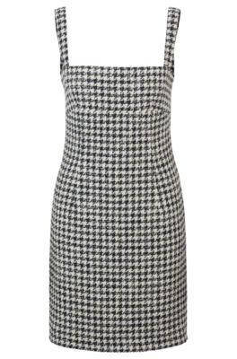 mini dress with houndstooth pattern- patterned women's day dresses