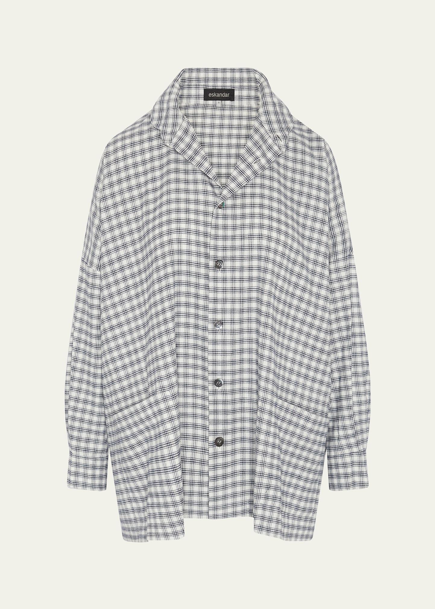 mini houndstooth wide longer-back double stand-collar shirt jacket (long length)