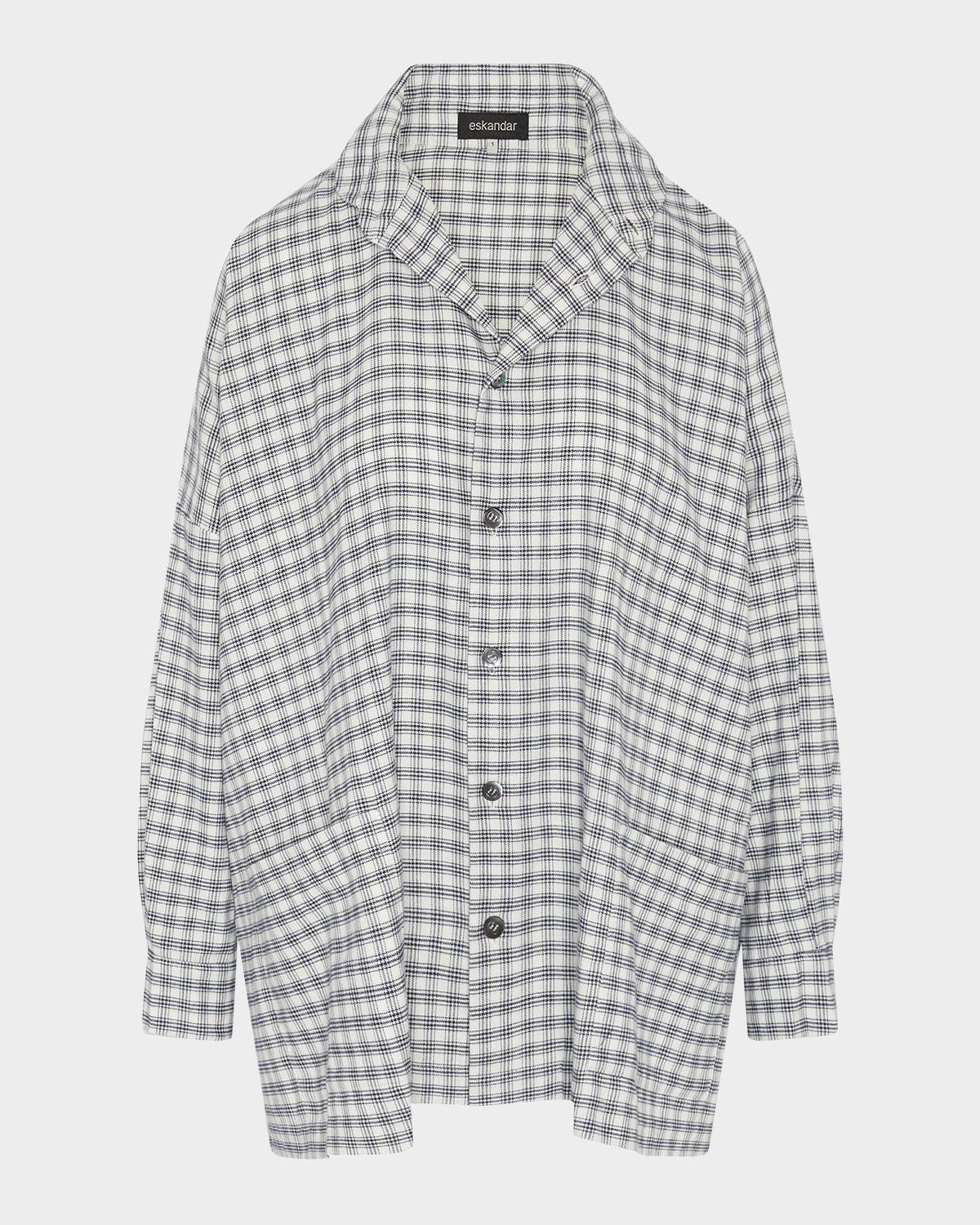 mini houndstooth wide longer-back double stand-collar shirt jacket (long length)