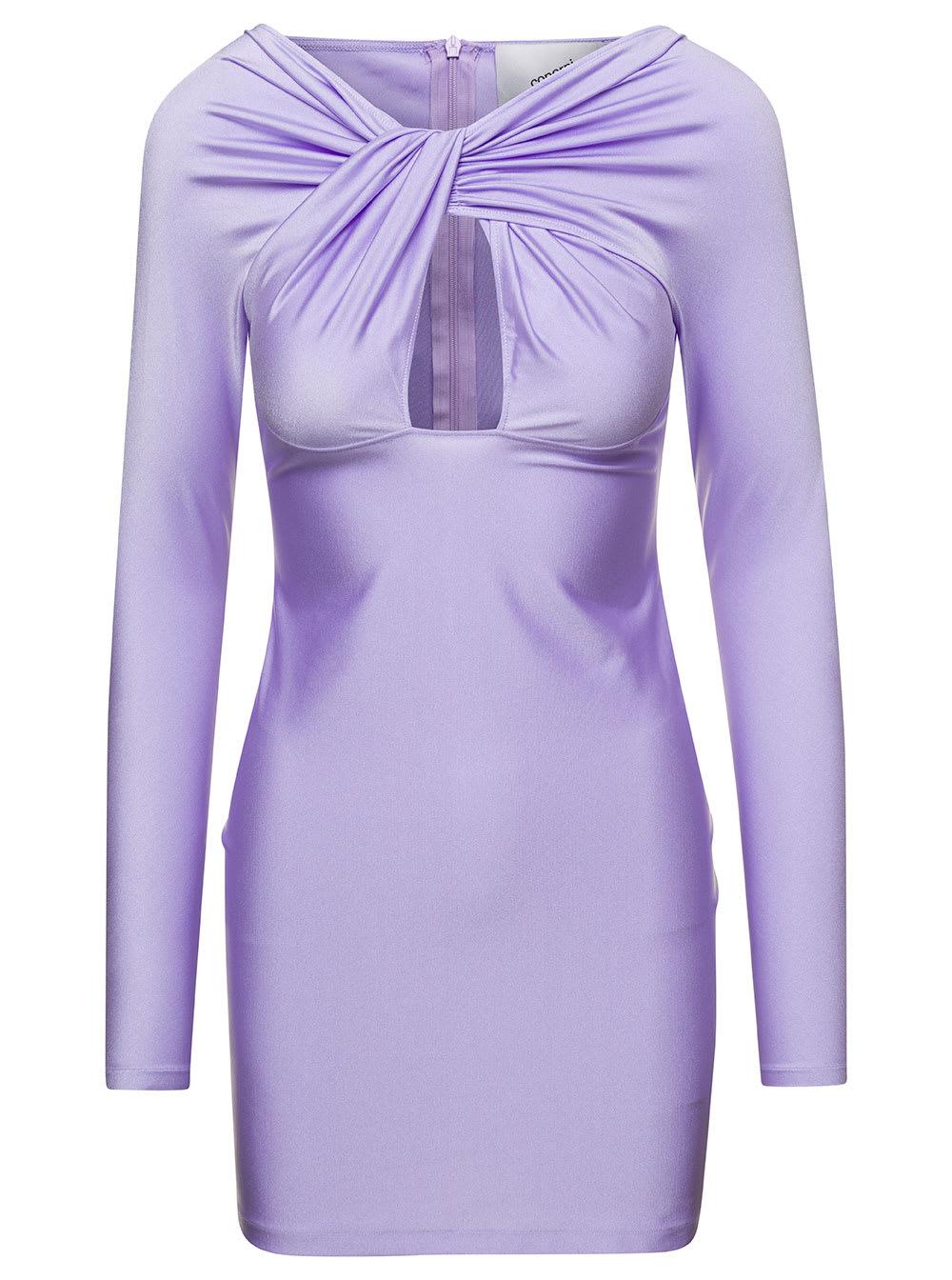mini lavender dress with twisted cut-out detail in stretch polyamide woman dress
