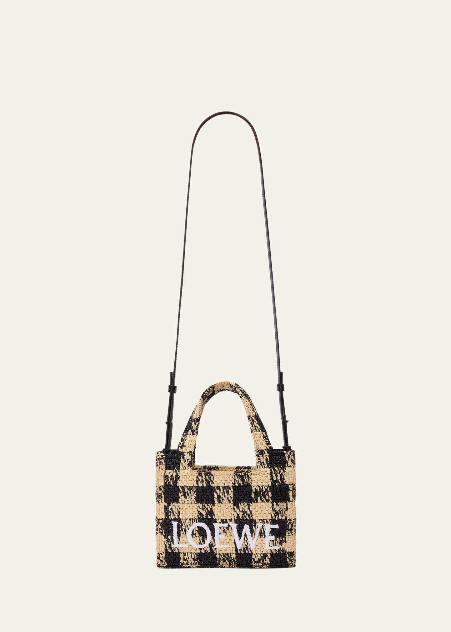 mini logo tote bag in gingham raffia